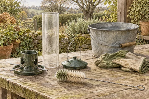 Illustration: A cleaning routine for hanging feeders