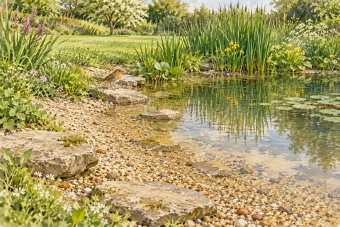 Illustration: A shallow edge on a wildlife pond